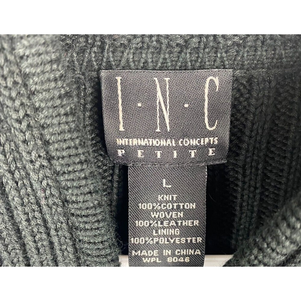 I.N.C Leather Jacket Womens Large Petite Black Pockets Hooded Ladies Jacket - Picture 10 of 11